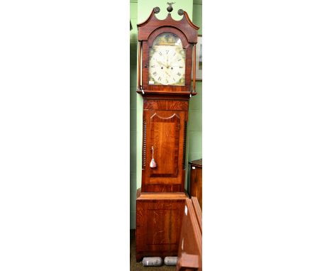 An oak and mahogany eight-day longcase clock, painted arch dial signed Jno Blades, Kirkby Moorside  