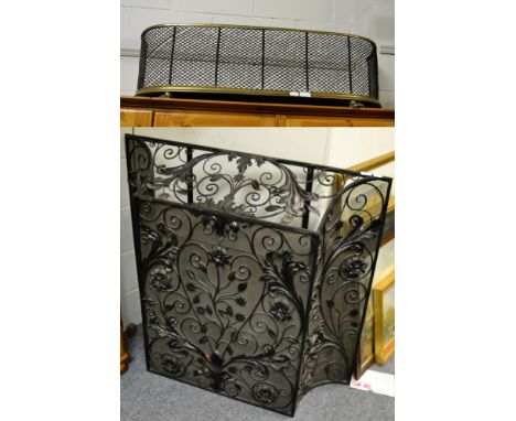 Cast iron fireguard and one other