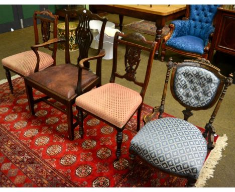 George III Chippendale style mahogany carver chair, pair of Victorian mahogany parlour chairs and one other (4) 