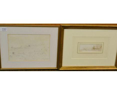 Attributed to George Weatherill, plough team of horses in a field, signed and dated 1848, pencil and brown crayon, together w