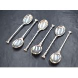 A cased set of six George VI silver teaspoons, having rectangular step moulded terminals, marks