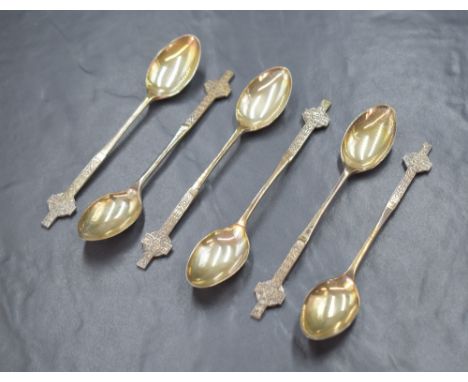 A cased set of six George V silver teaspoons, having Celtic Crosses to the terminals, marks for Birmingham 1933, maker A J Ba