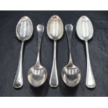 A group of five Victorian silver Hanoverian pattern spoons, having an initial engraved to the