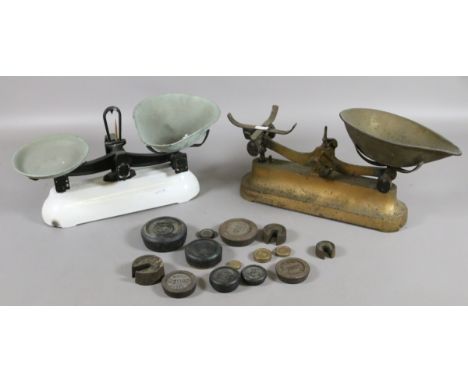 A pair of Avery kitchen scales and weights along with one other (AF).