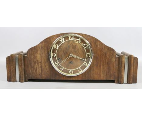 An Art Deco walnut cased large eight day mantel clock with Westminster chime,