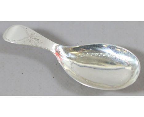 A George V silver caddy spoon by George Unite & Sons assayed Birmingham 1911.