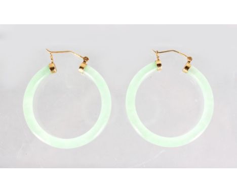 A PAIR OF 18ct GOLD MOUNTED JADE EARRINGS