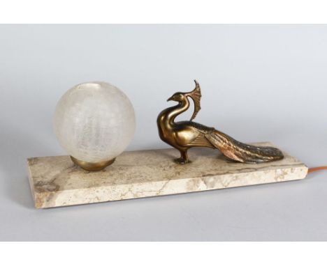 AN ART DECO PEACOCK LAMP 15in long