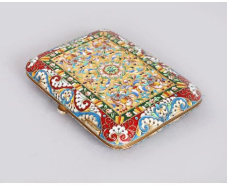 A GOOD RUSSIAN SILVER AND ENAMEL CIGARETTE CASE, with floral enamel decoration. 4.5ins x 3.25ins.