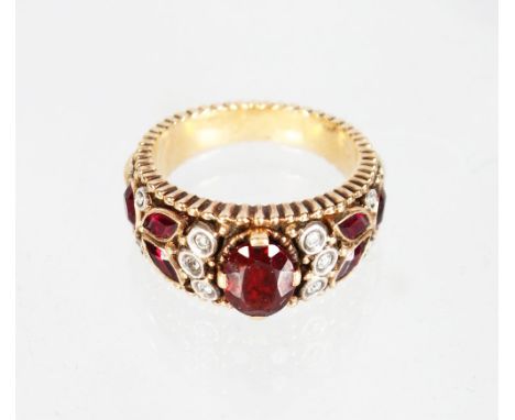A RUSSIAN RUBY SAPPHIRE AND DIAMOND RING