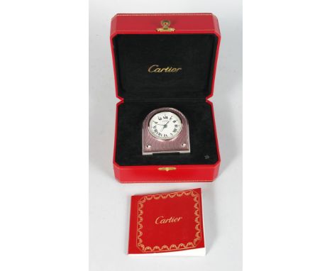 A GOOD CARTIER TABLE CLOCK, in orginal red leather box no: 123928GA, 2746 2.5ins high