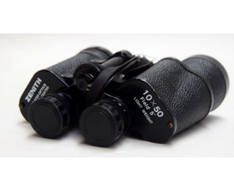 A pair of Zenith 10 x 50 triple tested light weight binoculars in case