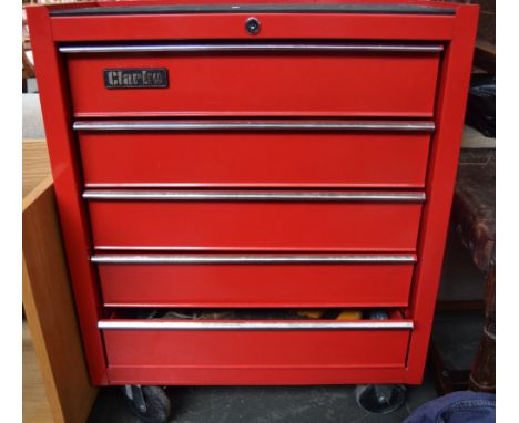 A Clarke five drawer rolling tool cabinet, 61 x 33 x 73cmH, with assorted tools inside