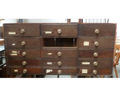 A vintage storage unit of 15 shelves with one missing 28.5 x 102 x 58cmH