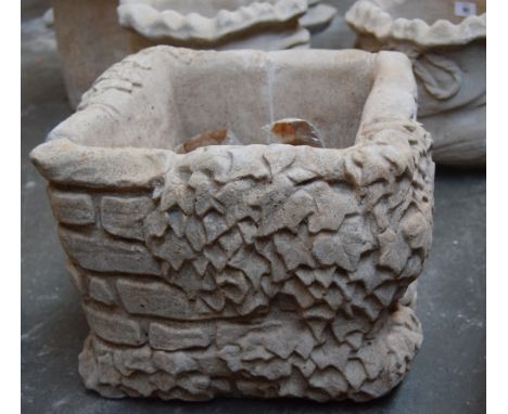 A square stone planter with pebble effect relief, 28cmH