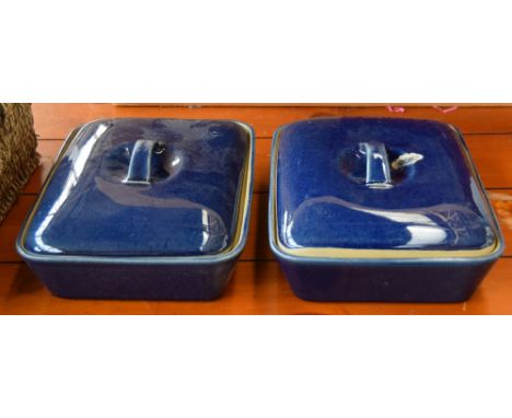 A pair of blue Denby ceramic lidded serving dishes