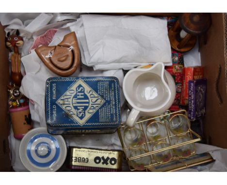 A mixed lot comprising ceramics, including a TG Green 'Tapioca' jar, a vintage Smith's Potato Crisps tin, retro 1950s cocktai