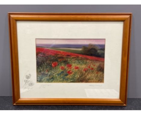 Keith Proctor “Poppies” 19cm x 29cms with original pencil sketch on the mount signed