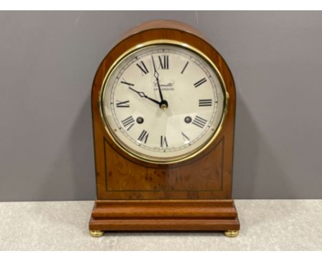 Stunning yew mantle clock Comitti London. Nice enamelled dial. No chips or marks