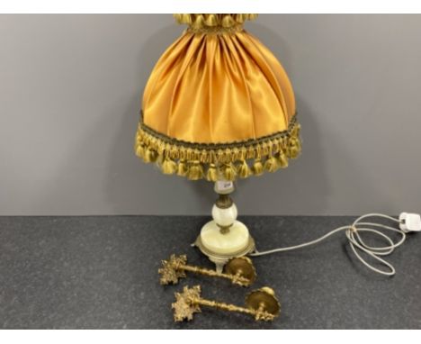 Pair of piano candle holders with beautiful design and a marble lamp and shade