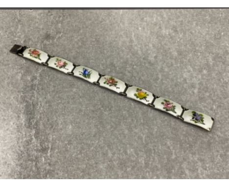 Beautiful Finn Jensen 7 panels sterling silver enamel bracelet approx 19cms in excellent condition fully marked on reverse vi