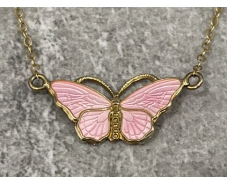 “RARE” Finn Jensen matching set pendant necklace and bracelet set. Butterfly enamel sterling silver unusual pink enamel both 