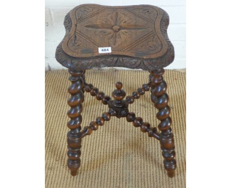 A 19th century Black Forest carved stool - Height 47 cm x 34 cm square