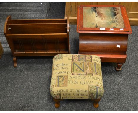 A 20th Century foot stool; a step commode; a magazine rack (3)