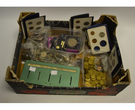 Coins -  Crowns; various British first decimal coin collection wallets; pre-decimal coins; a metal utility saving box; variou