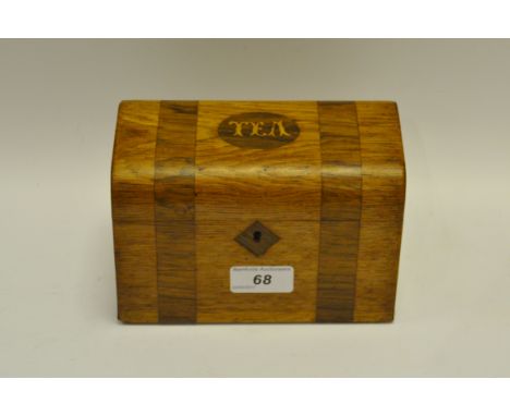 A Victorian oak and rosewood banded tea caddy, c.1870