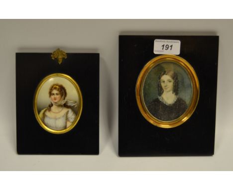 A Victorian portrait miniature on porcelain of a Beauty; another (2)