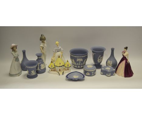Ceramics - Wedgewood Jasperware, various; Coalport Three Steeples Cottage; Nao figures; etc