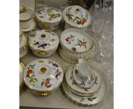 Royal Worcester - 'Evesham' pattern flan dishes, tureen, covers; etc. 