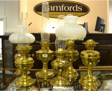 A Victorian brass oil lamp; others (6)