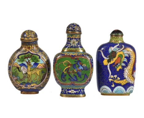 A Chinese cloisonné ‘phoenix’ enamel snuff bottle, the recessed base with impressed four-character qianlong mark, 7.5cm high,