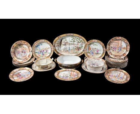 An attractive Chinese Famille Rose 'Rockefeller' pattern part-service, Qianlong, each piece enamelled with a different centra