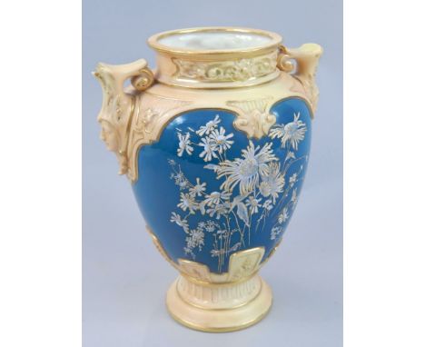 An early 20thC Royal Worcester vase, No.1617, of shouldered outline, with turquoise part gilt highlighted body, highlighted w