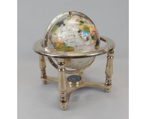 An Osbourne & Clark Limited gemstone globe, on plated stand