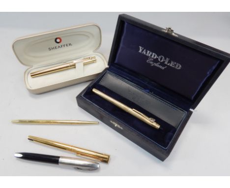 Various pens, to include a Sheaffer in a fitted case, Yard-O-Lead box, etc.