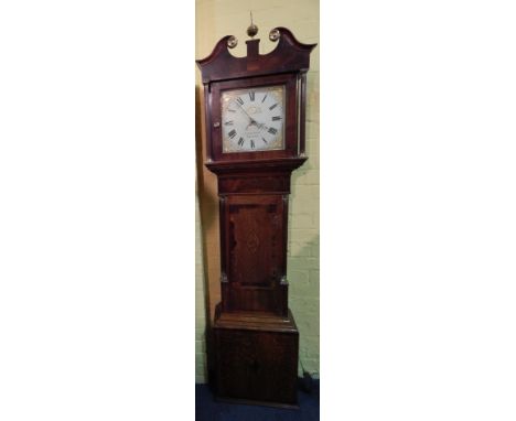 Joseph Gent.  Walsall, a mid 19thC longcase clock, with a painted square dial, 30-hour four pillar movement in oak and mahoga