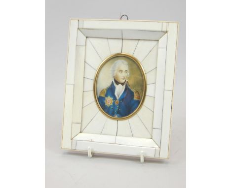 A miniature portrait of Admiral Lord Nelson, signed Reynolds, 18cm x 15cm overall