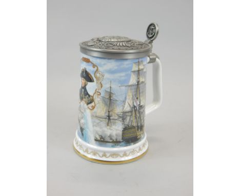 A Royal Worcester commemorative porcelain mug, modelled by Myers, and printed with Nelsons Victory at Trafalgar, with certifi