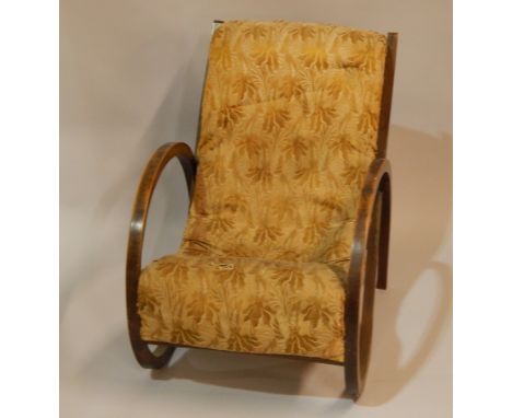 An Art Deco style bentwood armchair, with ivorine patent label to the reverse and retailers label for Fletcher & sons Retford