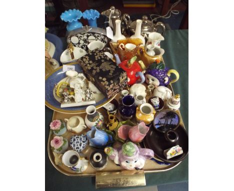 A Tray of Sundries to Include Playboy Clock, Worry Balls Ceramics and Glassware. 