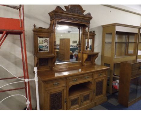 A Victorian Pollard Oak Mirror Back Sideboard with Drawers and Cupboard to Base.