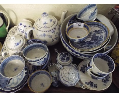 A Tray of Blue and White China to Include Tea Bowls and Saucers, Miniature Tea Pots Etc. 