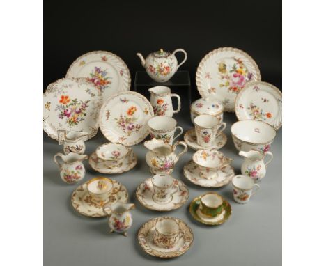 A LATE 19TH CENTURY/EARLY 20TH CENTURY MEISSEN TEAPOT, with painted floral decoration and a collection of other 19th century 