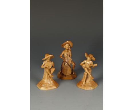 GEORGE TINWORTH: A SET OF THREE LATE VICTORIAN ROYAL DOULTON STONEWARE FIGURES 'MERRY MUSICIANS, three boys seated playing a 