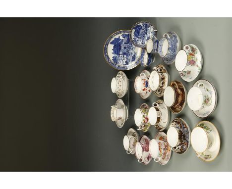 A COLLECTION OF LATE 18TH/EARLY 19TH CENTURY AND LATER NEWHALL PORCELAIN TEACUPS AND SAUCERS, some pieces bearing the collect