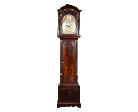 Thomas Touse, London George III mahogany longcase clock, arched brass dial with subsidiary second dial and date aperture, cas